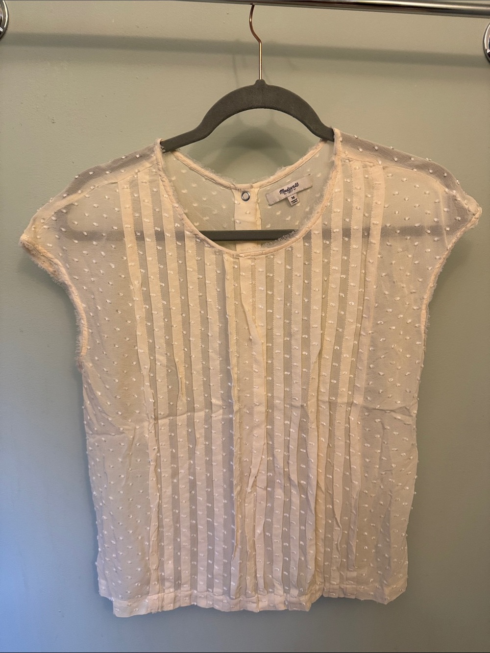 Madewell Cream Pintuck Swiss Dot Cap Sleeve Blouse